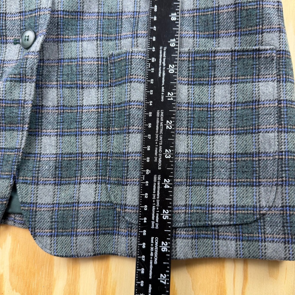 Vintage Pendleton Wool Skirt Suit Green Blue Plaid Blazer Set Made in USA - Picture 4 of 12